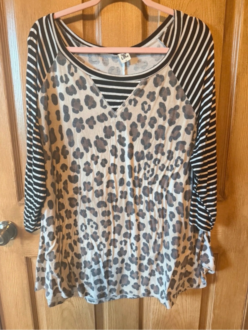 Sew In Love Leopard Print Raglan Long Sleeve Top in Taupe and Black
